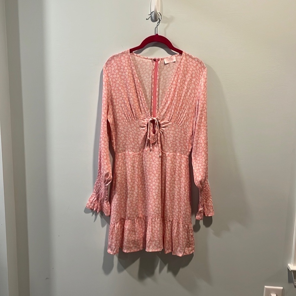 Pink Lily Definite Answer pink v-neck floral dress S